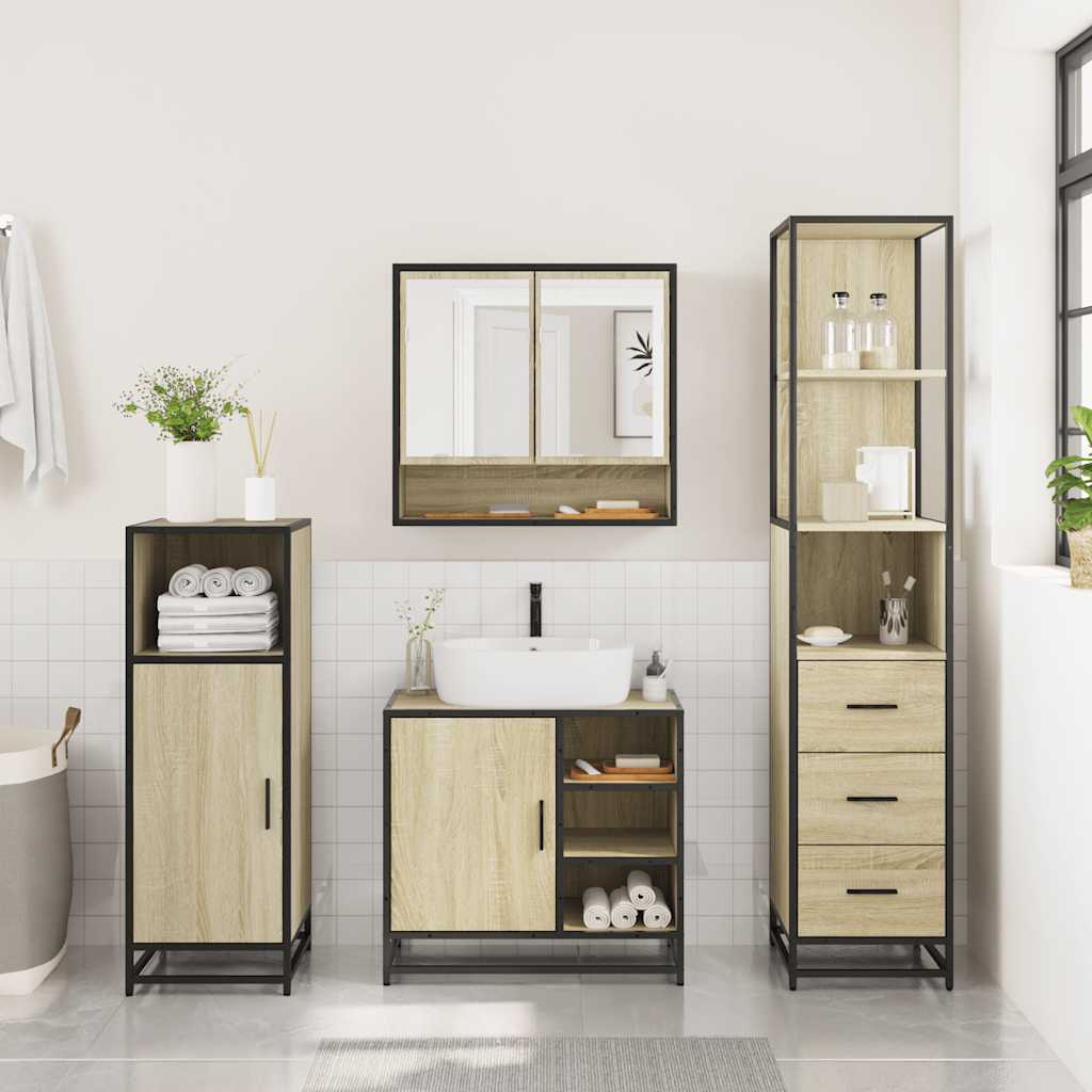 3-delige Badkamermeubelset bewerkt hout sonoma eikenkleurig is nu te koop bij PeponiXL, paradijselijk wonen!