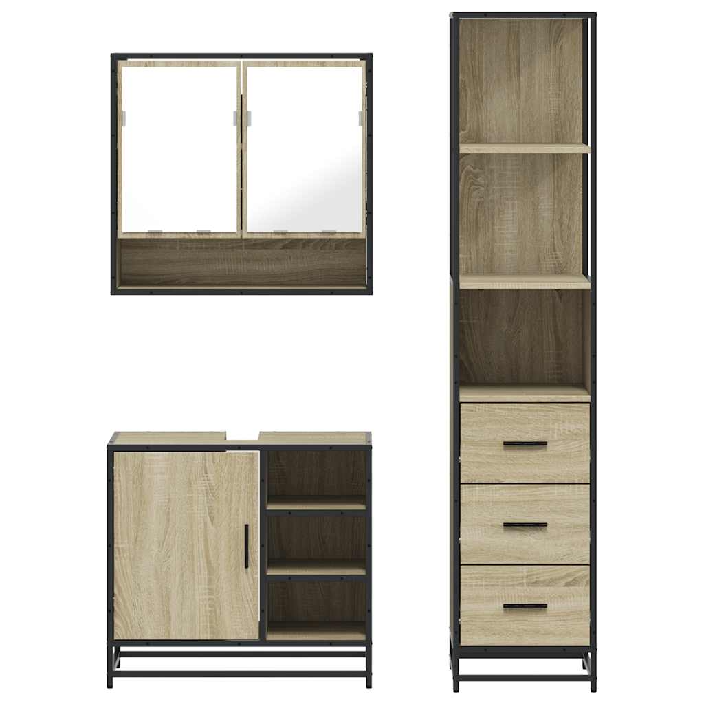 3-delige Badkamermeubelset bewerkt hout sonoma eikenkleurig is nu te koop bij PeponiXL, paradijselijk wonen!