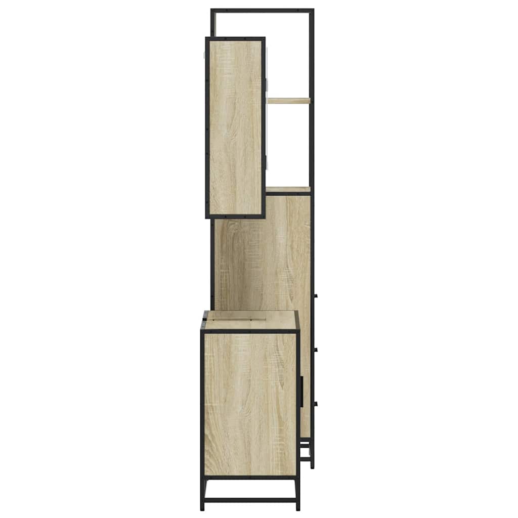 3-delige Badkamermeubelset bewerkt hout sonoma eikenkleurig is nu te koop bij PeponiXL, paradijselijk wonen!