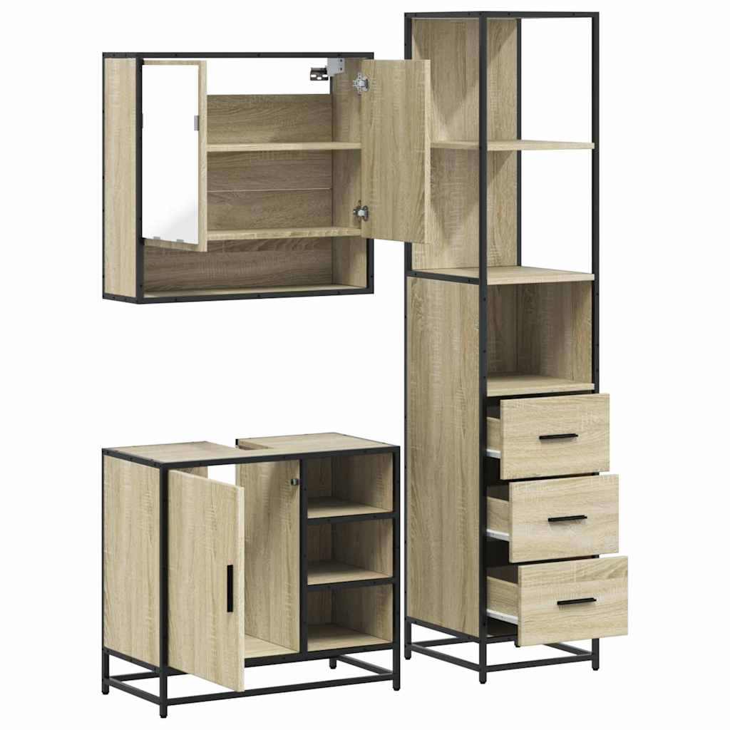 3-delige Badkamermeubelset bewerkt hout sonoma eikenkleurig is nu te koop bij PeponiXL, paradijselijk wonen!
