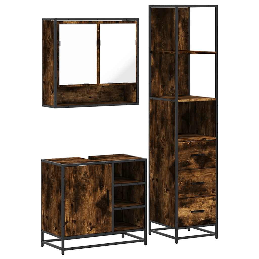 3-delige Badkamermeubelset bewerkt hout gerookt eikenkleurig is nu te koop bij PeponiXL, paradijselijk wonen!