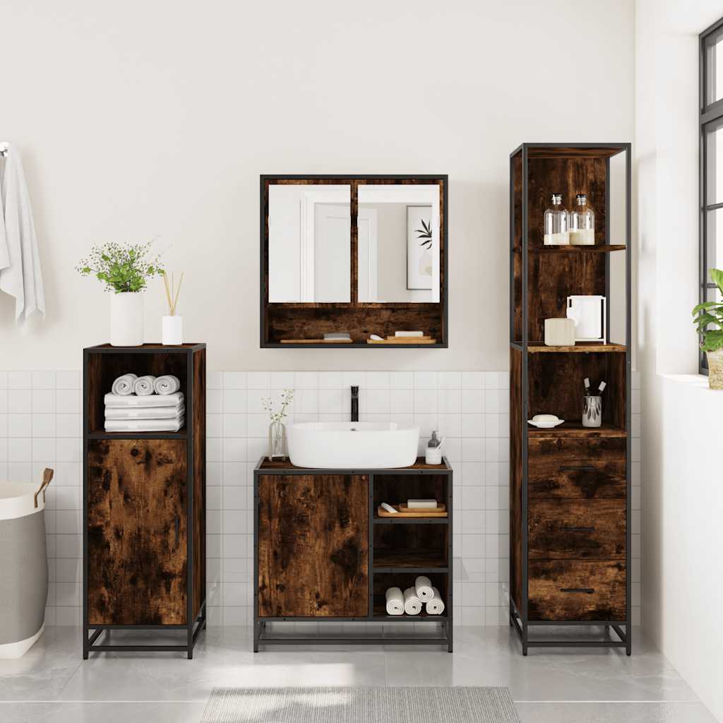 3-delige Badkamermeubelset bewerkt hout gerookt eikenkleurig is nu te koop bij PeponiXL, paradijselijk wonen!