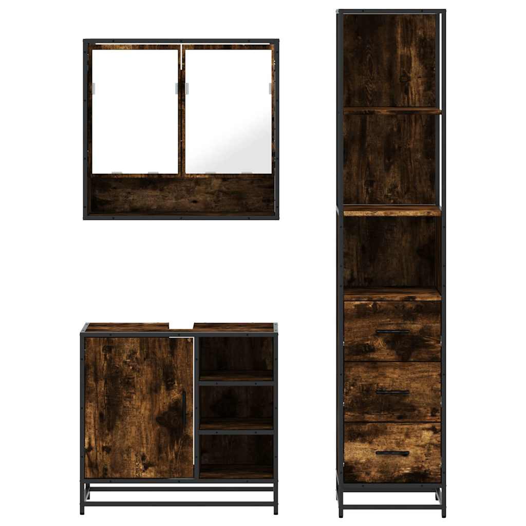 3-delige Badkamermeubelset bewerkt hout gerookt eikenkleurig is nu te koop bij PeponiXL, paradijselijk wonen!