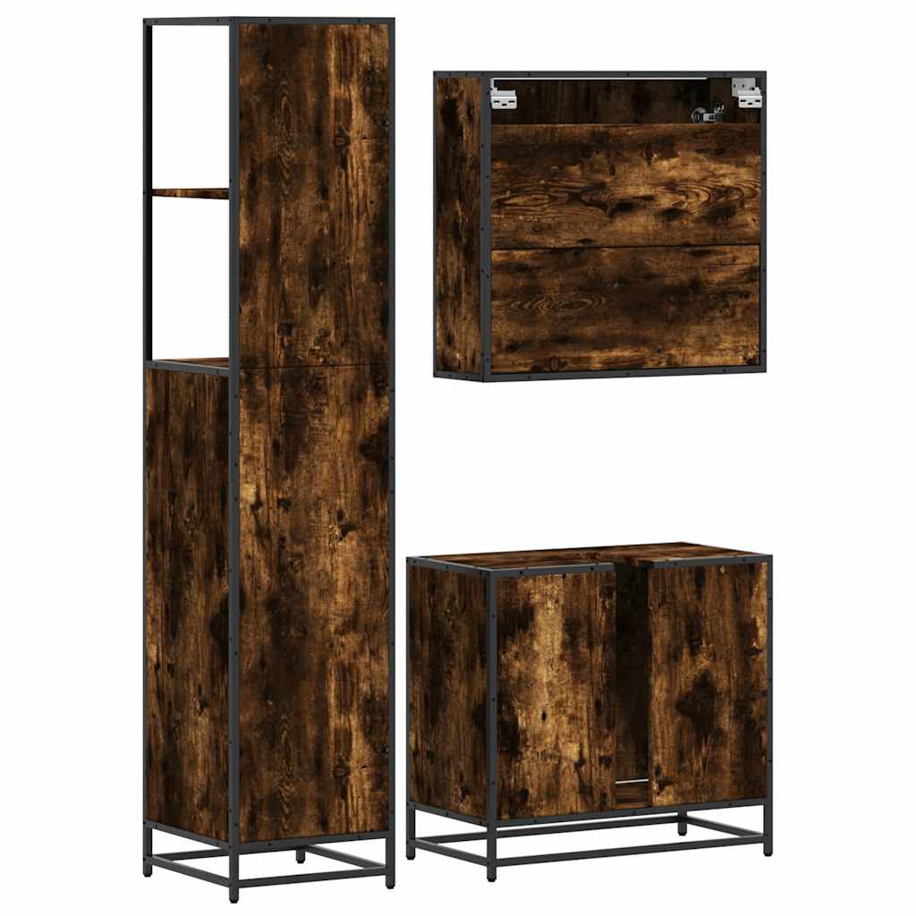 3-delige Badkamermeubelset bewerkt hout gerookt eikenkleurig is nu te koop bij PeponiXL, paradijselijk wonen!