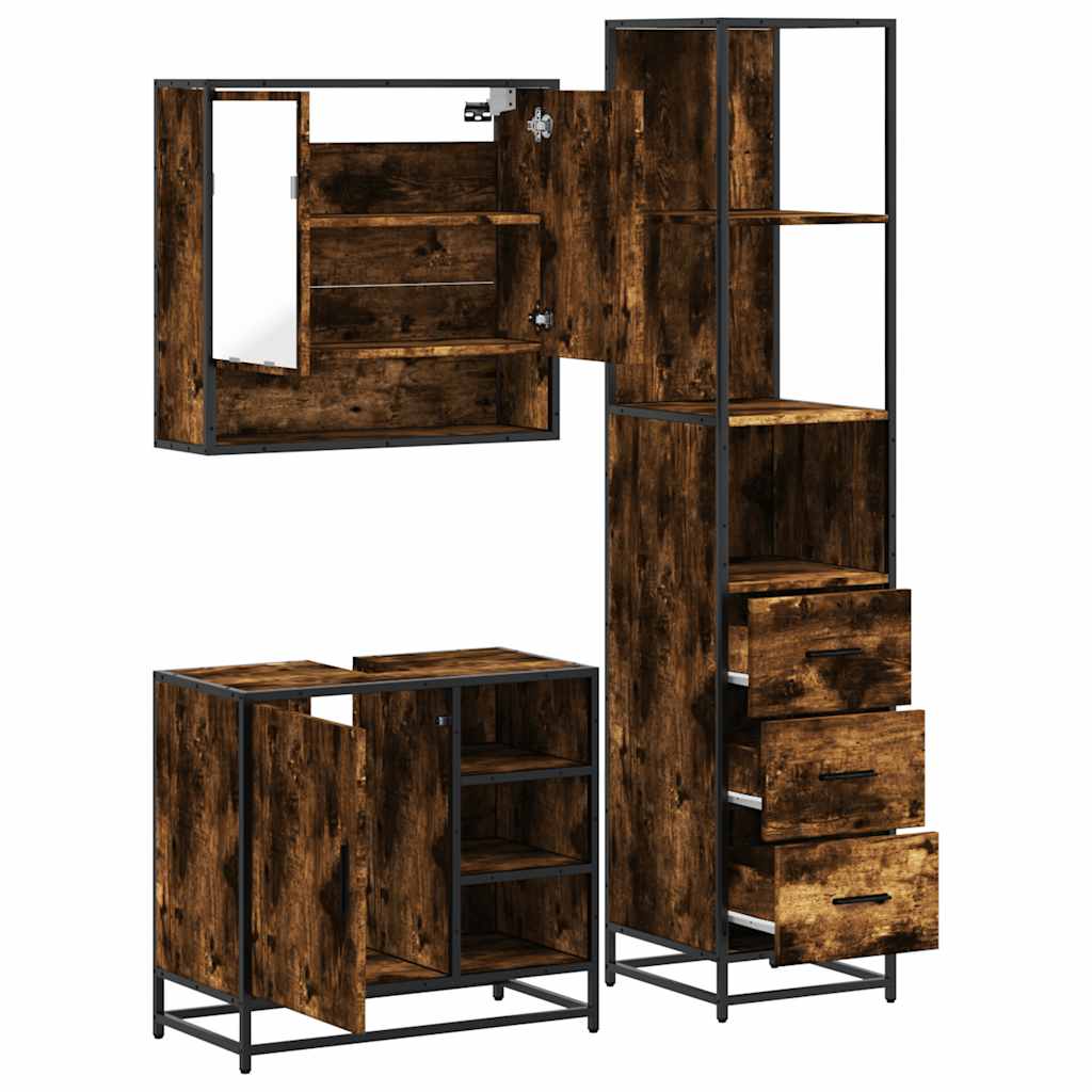 3-delige Badkamermeubelset bewerkt hout gerookt eikenkleurig is nu te koop bij PeponiXL, paradijselijk wonen!