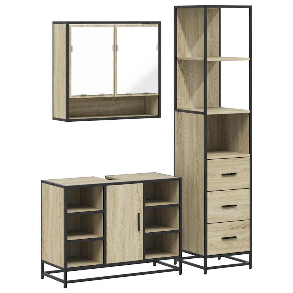 3-delige Badkamermeubelset bewerkt hout sonoma eikenkleurig is nu te koop bij PeponiXL, paradijselijk wonen!
