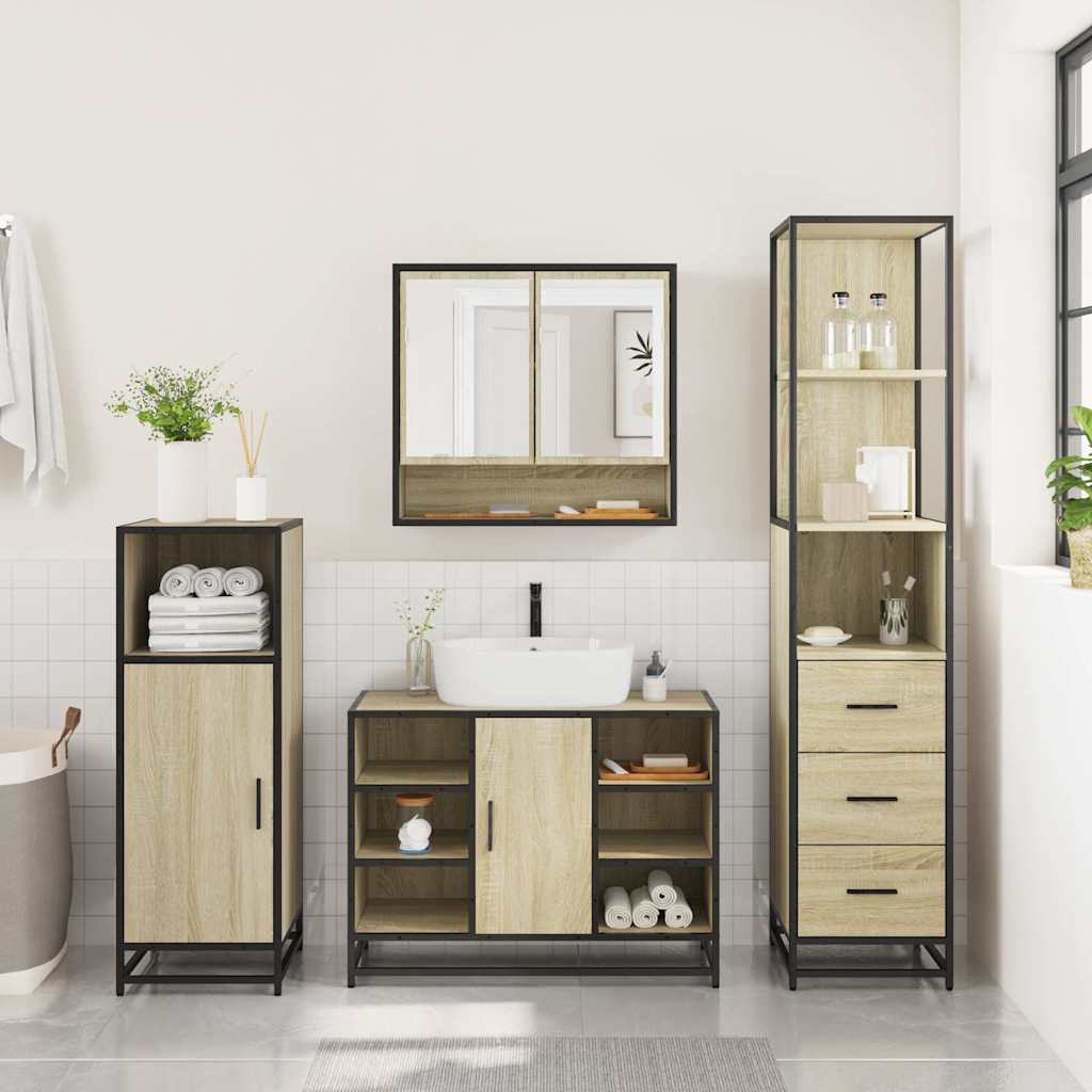 3-delige Badkamermeubelset bewerkt hout sonoma eikenkleurig is nu te koop bij PeponiXL, paradijselijk wonen!