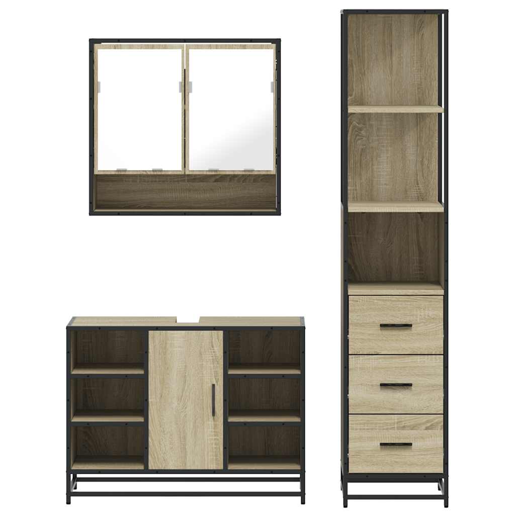3-delige Badkamermeubelset bewerkt hout sonoma eikenkleurig is nu te koop bij PeponiXL, paradijselijk wonen!