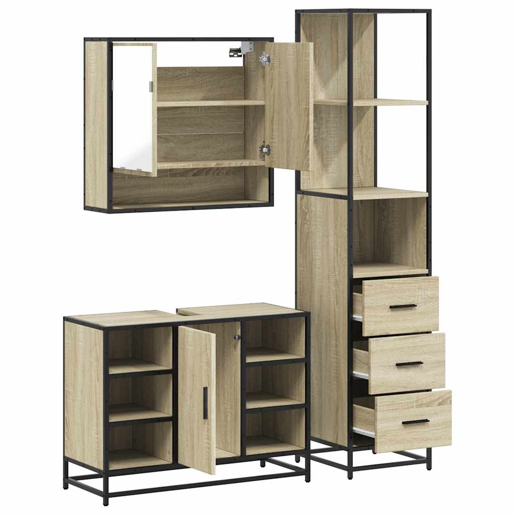3-delige Badkamermeubelset bewerkt hout sonoma eikenkleurig is nu te koop bij PeponiXL, paradijselijk wonen!