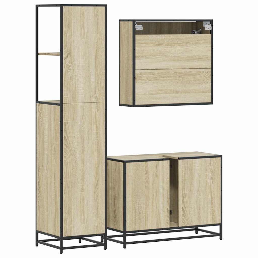 3-delige Badkamermeubelset bewerkt hout sonoma eikenkleurig is nu te koop bij PeponiXL, paradijselijk wonen!