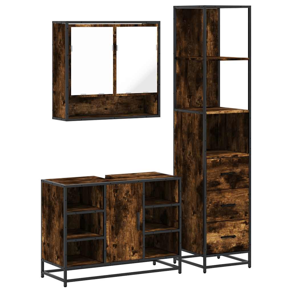 3-delige Badkamermeubelset bewerkt hout gerookt eikenkleurig is nu te koop bij PeponiXL, paradijselijk wonen!