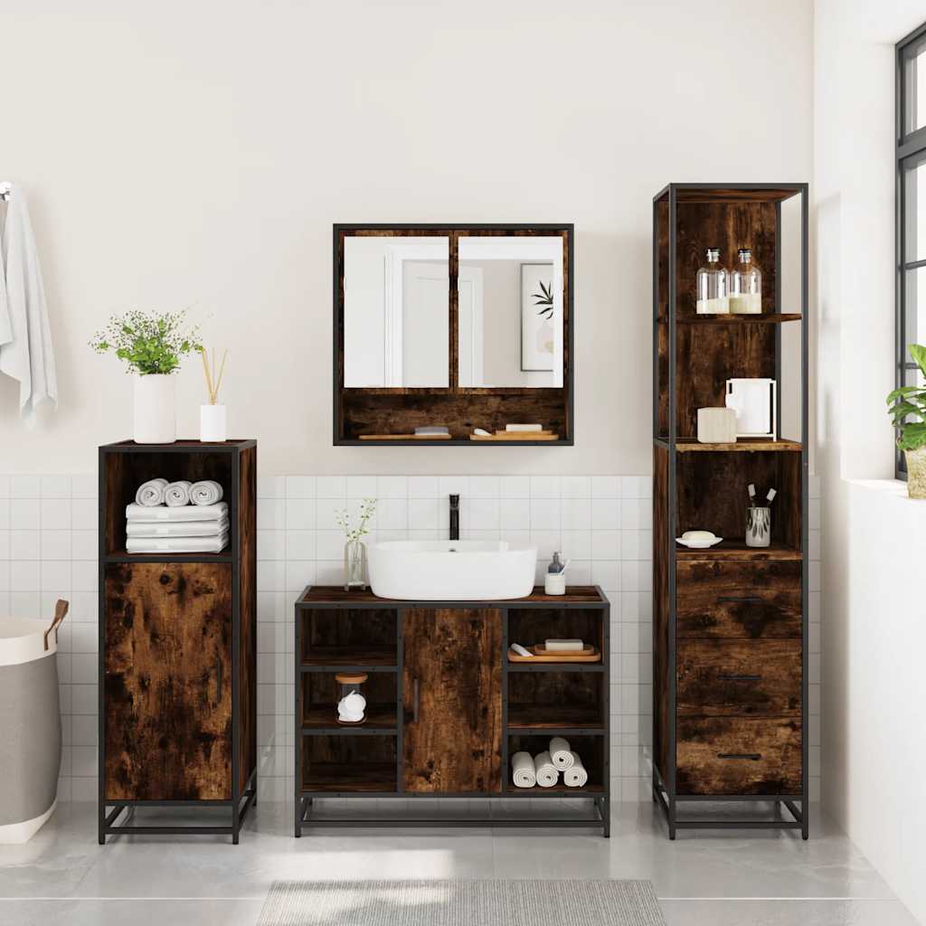 3-delige Badkamermeubelset bewerkt hout gerookt eikenkleurig is nu te koop bij PeponiXL, paradijselijk wonen!
