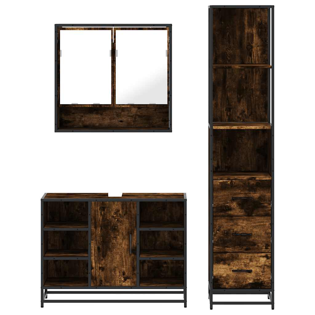 3-delige Badkamermeubelset bewerkt hout gerookt eikenkleurig is nu te koop bij PeponiXL, paradijselijk wonen!