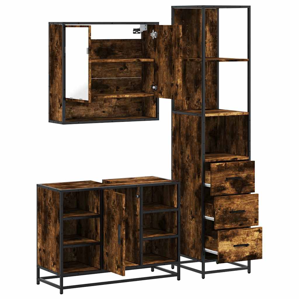 3-delige Badkamermeubelset bewerkt hout gerookt eikenkleurig is nu te koop bij PeponiXL, paradijselijk wonen!