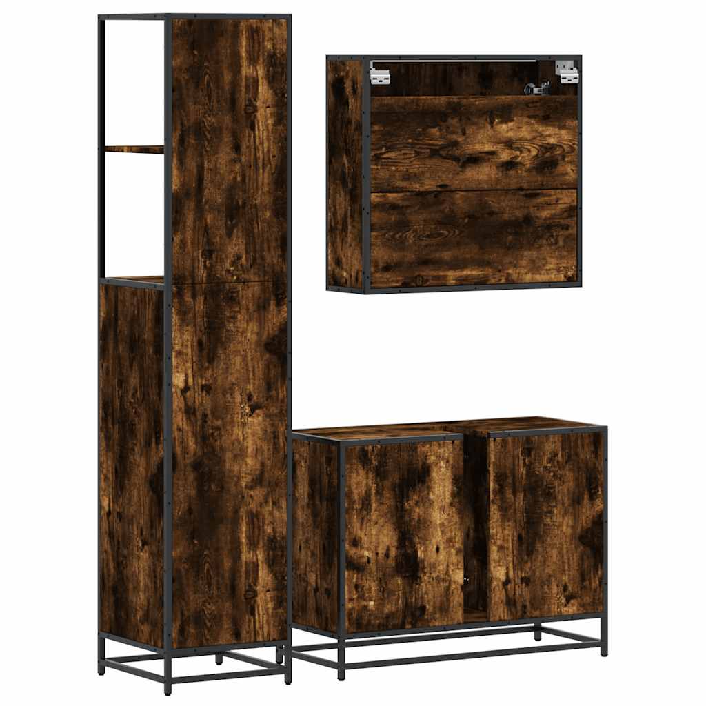 3-delige Badkamermeubelset bewerkt hout gerookt eikenkleurig is nu te koop bij PeponiXL, paradijselijk wonen!