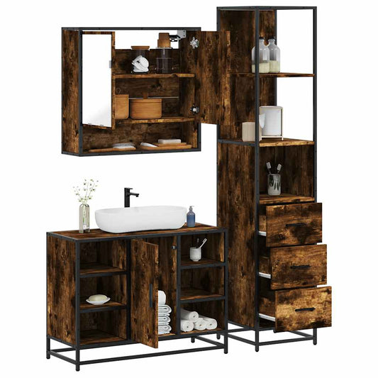 3-delige Badkamermeubelset bewerkt hout gerookt eikenkleurig is nu te koop bij PeponiXL, paradijselijk wonen!