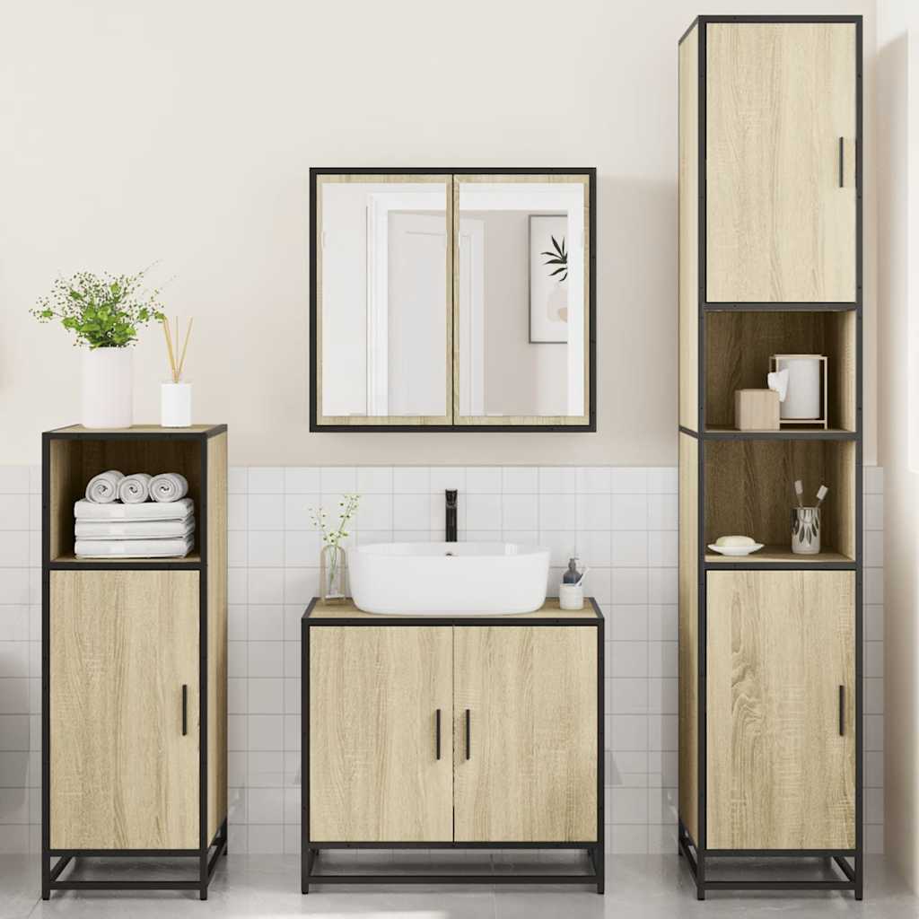 4-delige Badkamermeubelset bewerkt hout sonoma eikenkleurig is nu te koop bij PeponiXL, paradijselijk wonen!