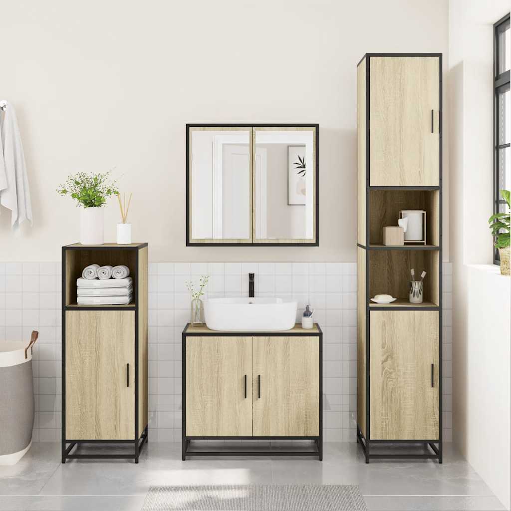 4-delige Badkamermeubelset bewerkt hout sonoma eikenkleurig is nu te koop bij PeponiXL, paradijselijk wonen!