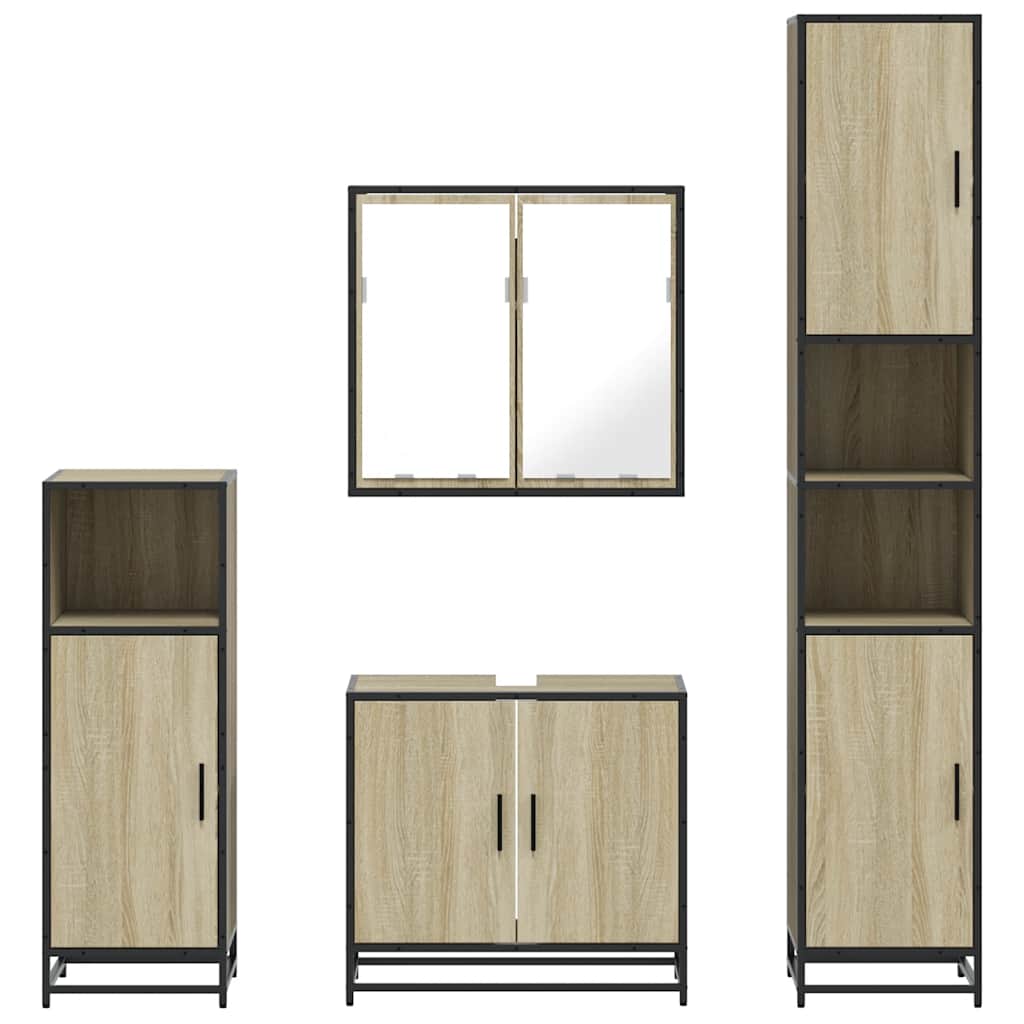 4-delige Badkamermeubelset bewerkt hout sonoma eikenkleurig is nu te koop bij PeponiXL, paradijselijk wonen!