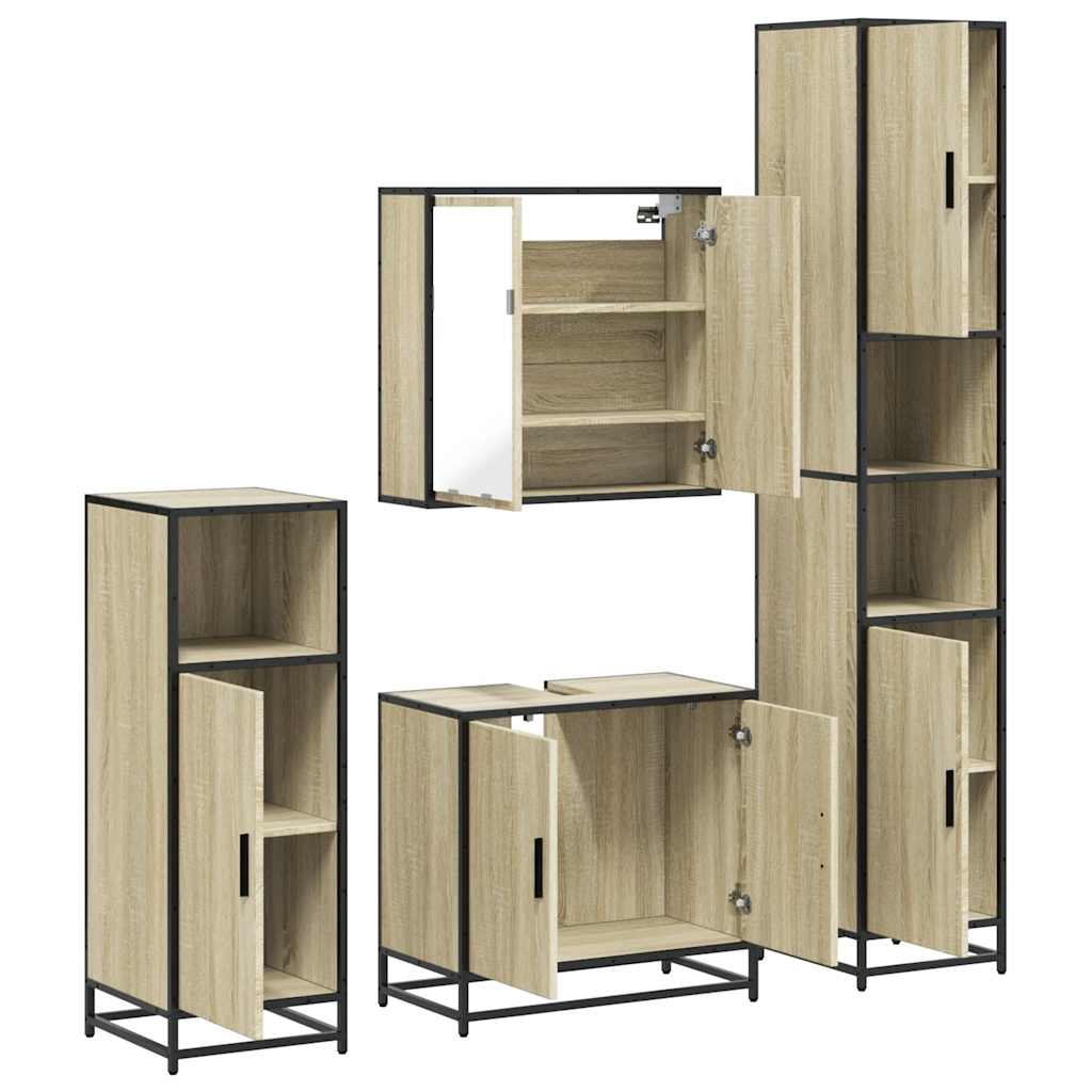 4-delige Badkamermeubelset bewerkt hout sonoma eikenkleurig is nu te koop bij PeponiXL, paradijselijk wonen!