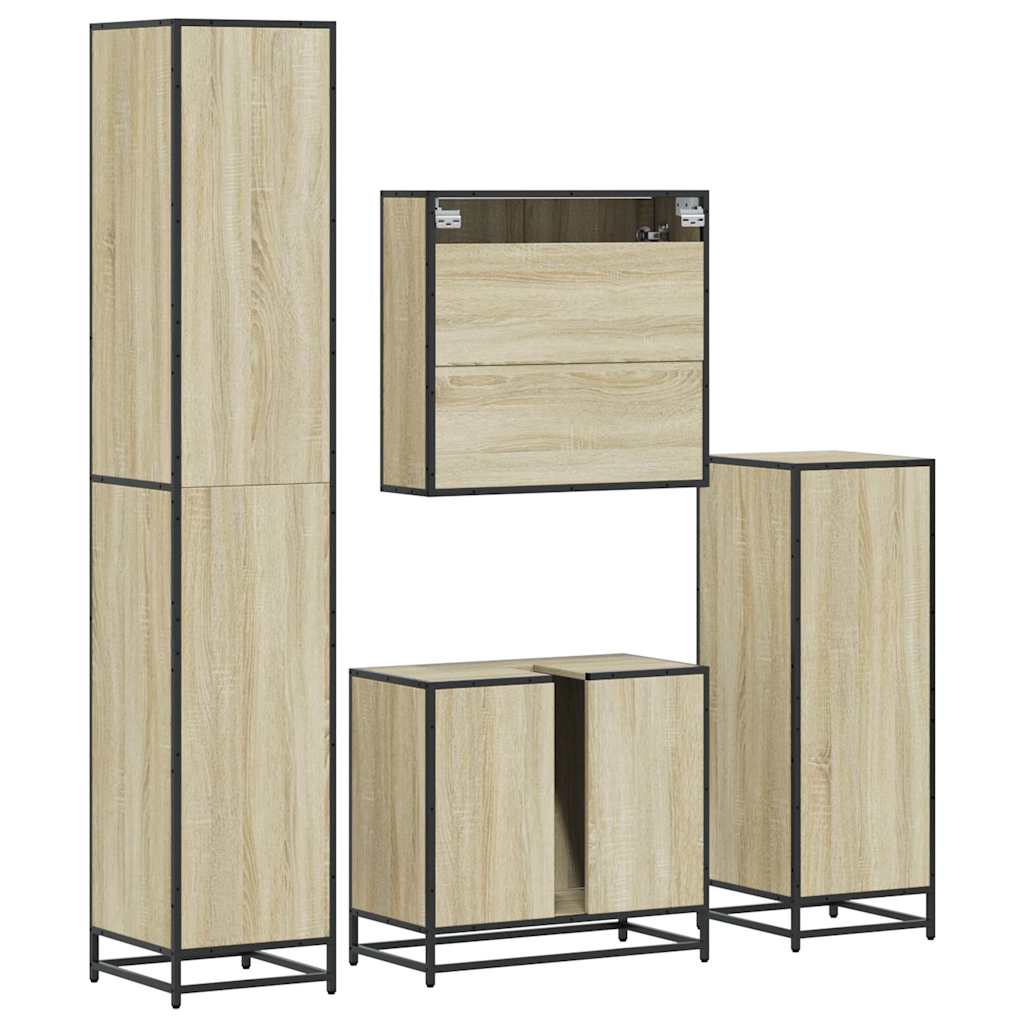 4-delige Badkamermeubelset bewerkt hout sonoma eikenkleurig is nu te koop bij PeponiXL, paradijselijk wonen!