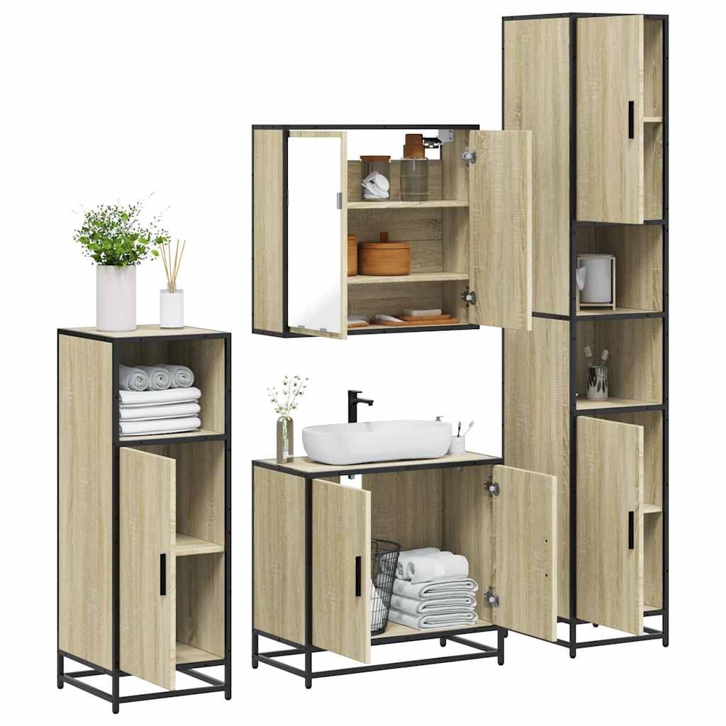 4-delige Badkamermeubelset bewerkt hout sonoma eikenkleurig is nu te koop bij PeponiXL, paradijselijk wonen!