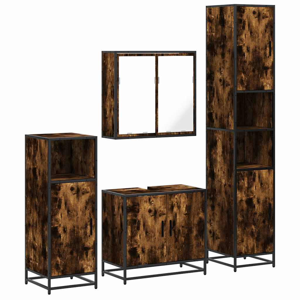 4-delige Badkamermeubelset bewerkt hout gerookt eikenkleurig is nu te koop bij PeponiXL, paradijselijk wonen!