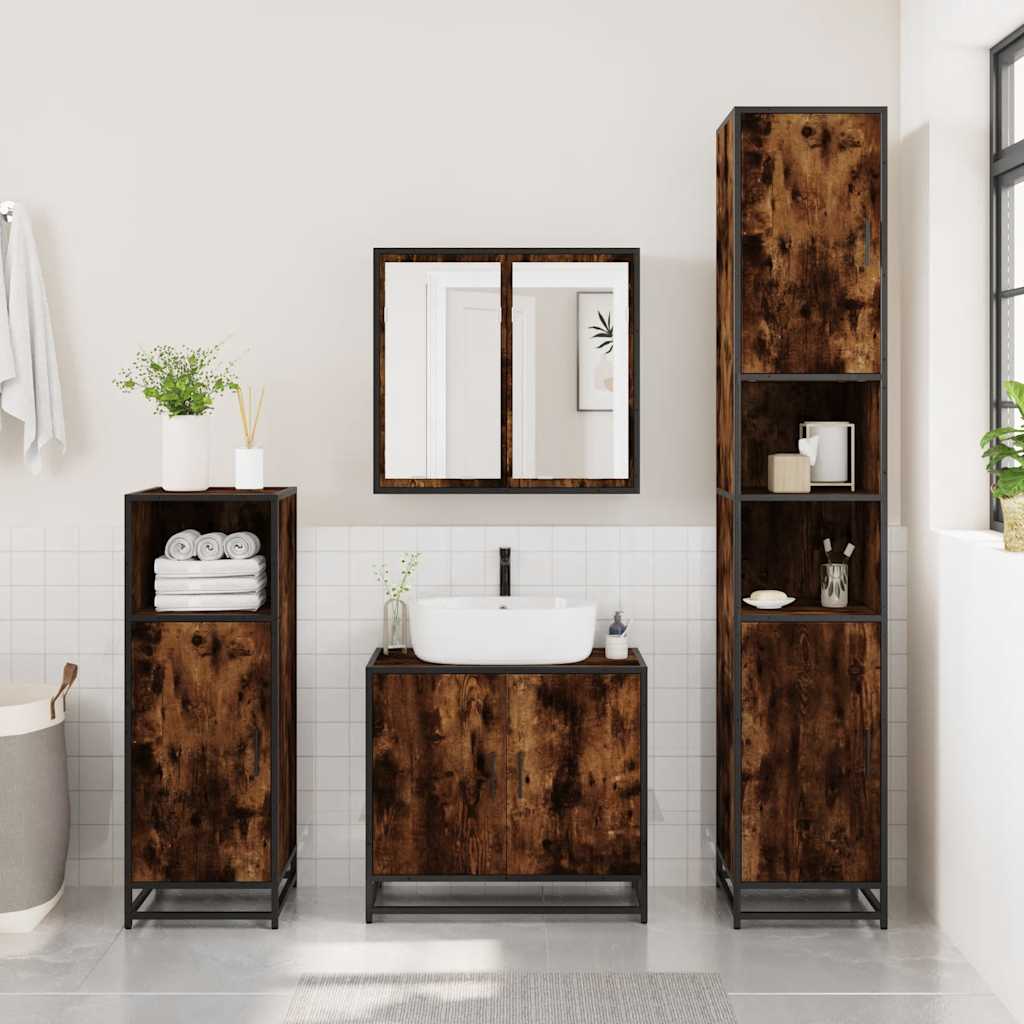 4-delige Badkamermeubelset bewerkt hout gerookt eikenkleurig is nu te koop bij PeponiXL, paradijselijk wonen!