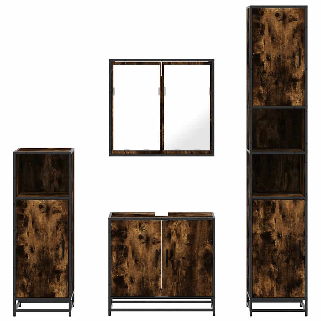 4-delige Badkamermeubelset bewerkt hout gerookt eikenkleurig is nu te koop bij PeponiXL, paradijselijk wonen!