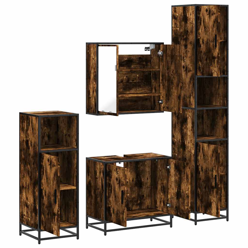 4-delige Badkamermeubelset bewerkt hout gerookt eikenkleurig is nu te koop bij PeponiXL, paradijselijk wonen!