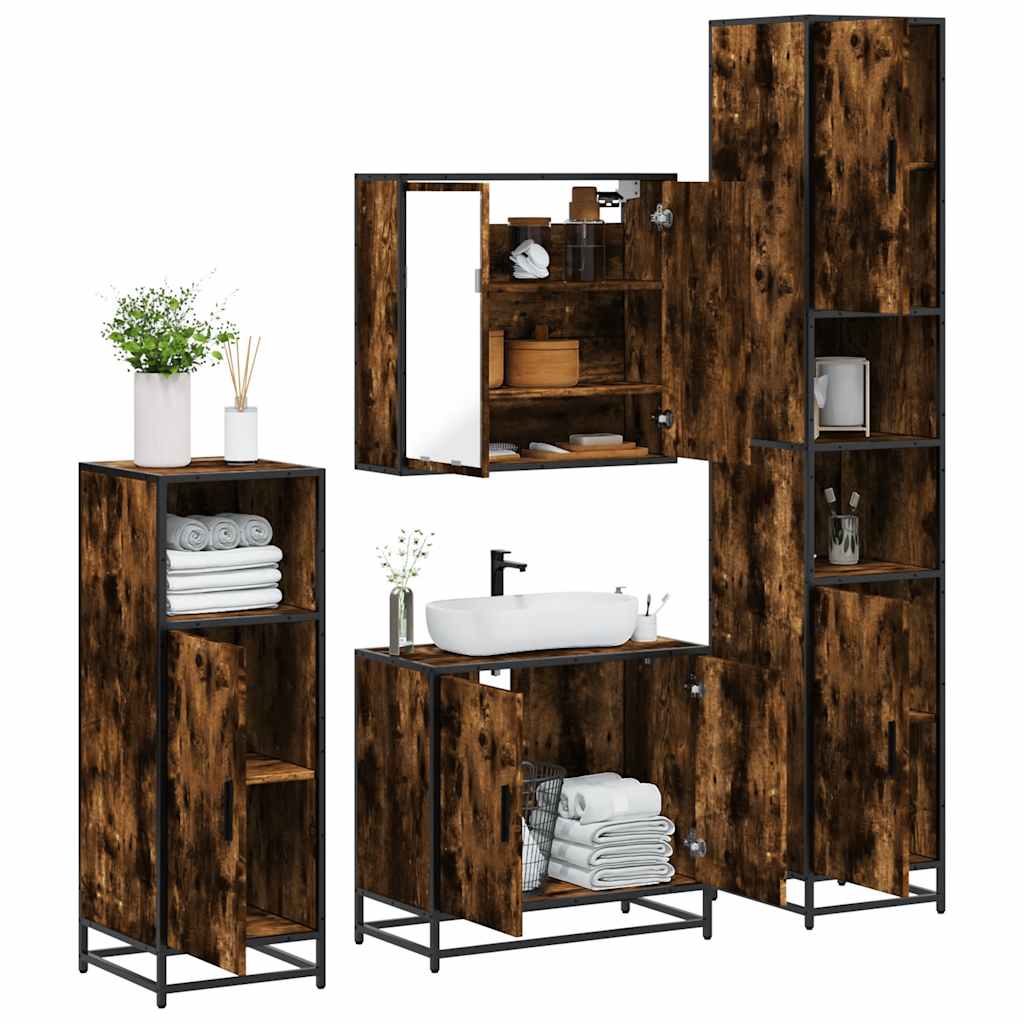 4-delige Badkamermeubelset bewerkt hout gerookt eikenkleurig is nu te koop bij PeponiXL, paradijselijk wonen!