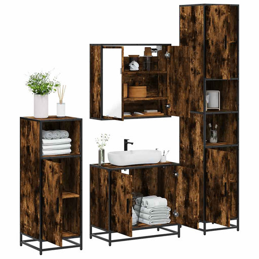 4-delige Badkamermeubelset bewerkt hout gerookt eikenkleurig is nu te koop bij PeponiXL, paradijselijk wonen!