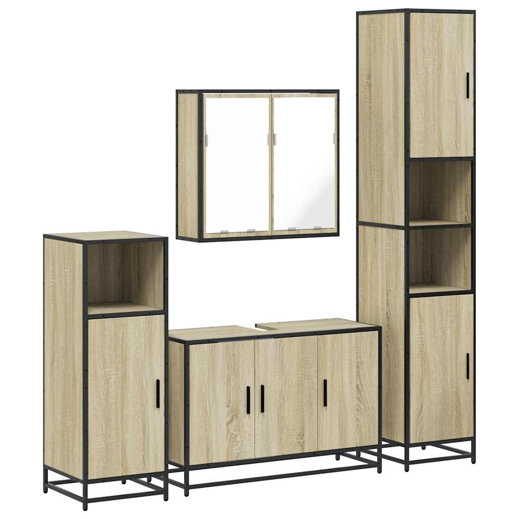 4-delige Badkamermeubelset bewerkt hout sonoma eikenkleurig is nu te koop bij PeponiXL, paradijselijk wonen!