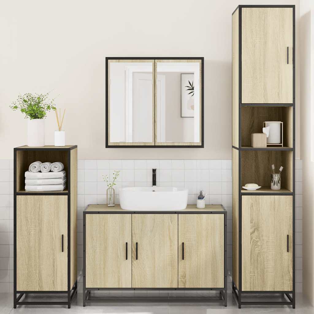 4-delige Badkamermeubelset bewerkt hout sonoma eikenkleurig is nu te koop bij PeponiXL, paradijselijk wonen!