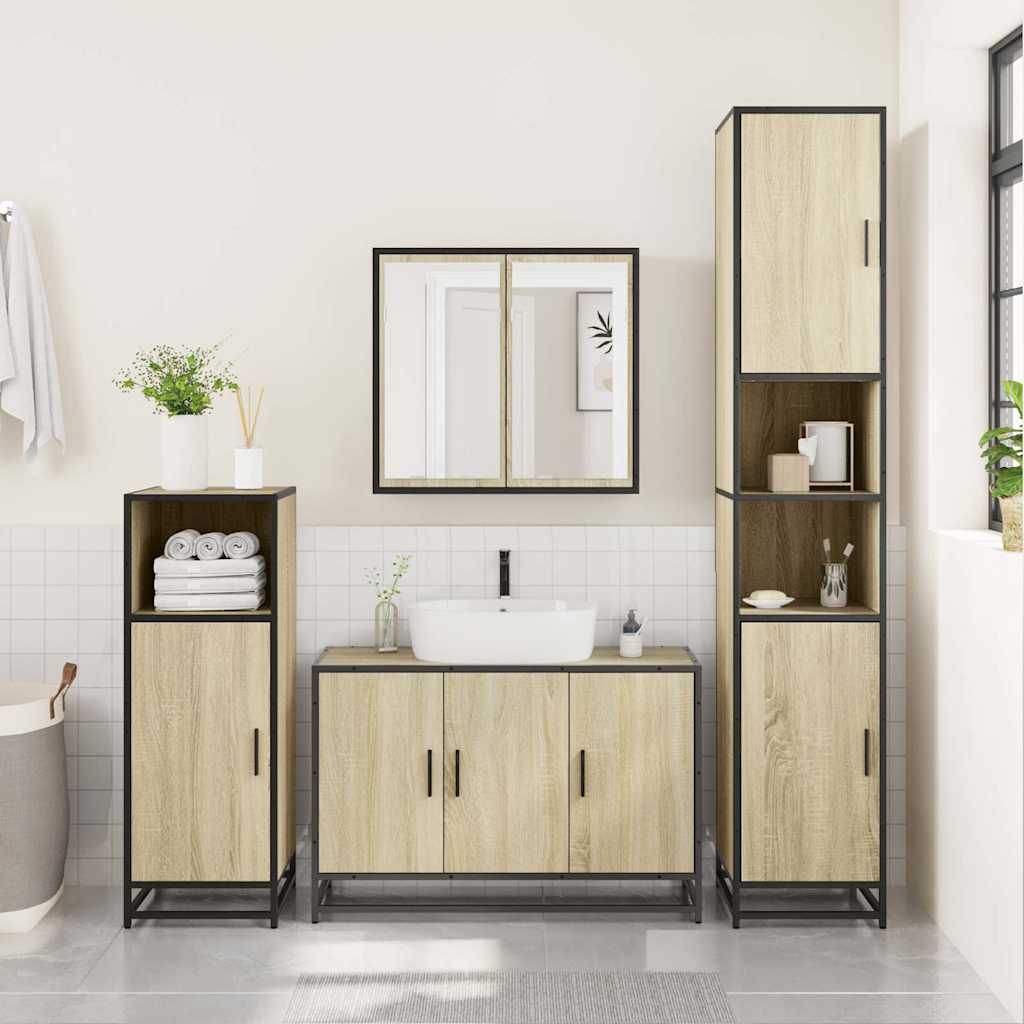 4-delige Badkamermeubelset bewerkt hout sonoma eikenkleurig is nu te koop bij PeponiXL, paradijselijk wonen!