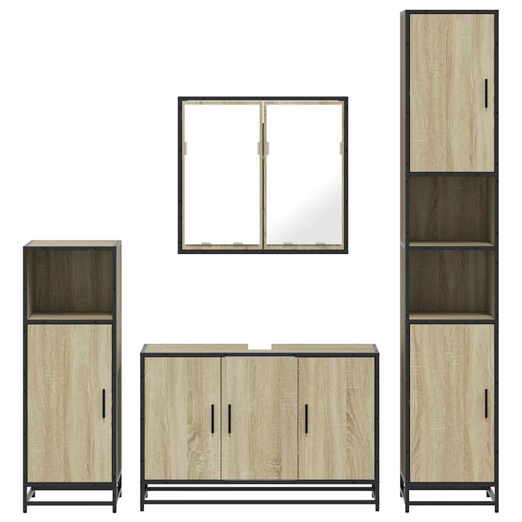 4-delige Badkamermeubelset bewerkt hout sonoma eikenkleurig is nu te koop bij PeponiXL, paradijselijk wonen!