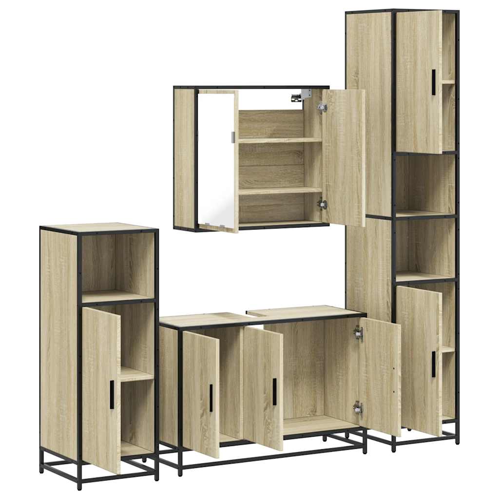4-delige Badkamermeubelset bewerkt hout sonoma eikenkleurig is nu te koop bij PeponiXL, paradijselijk wonen!
