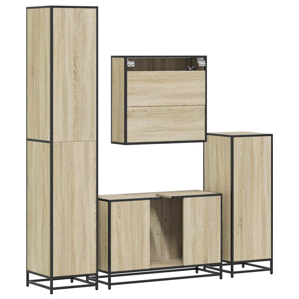 4-delige Badkamermeubelset bewerkt hout sonoma eikenkleurig is nu te koop bij PeponiXL, paradijselijk wonen!