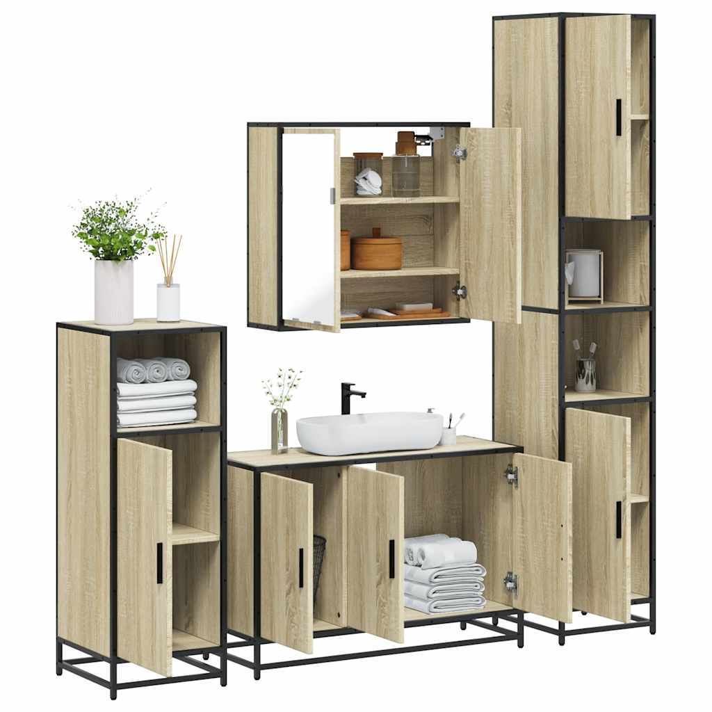 4-delige Badkamermeubelset bewerkt hout sonoma eikenkleurig is nu te koop bij PeponiXL, paradijselijk wonen!
