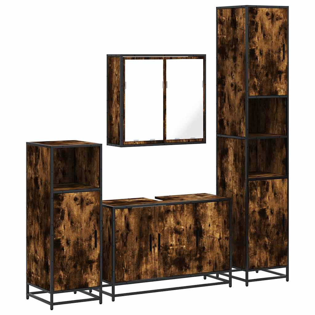 4-delige Badkamermeubelset bewerkt hout gerookt eikenkleurig is nu te koop bij PeponiXL, paradijselijk wonen!