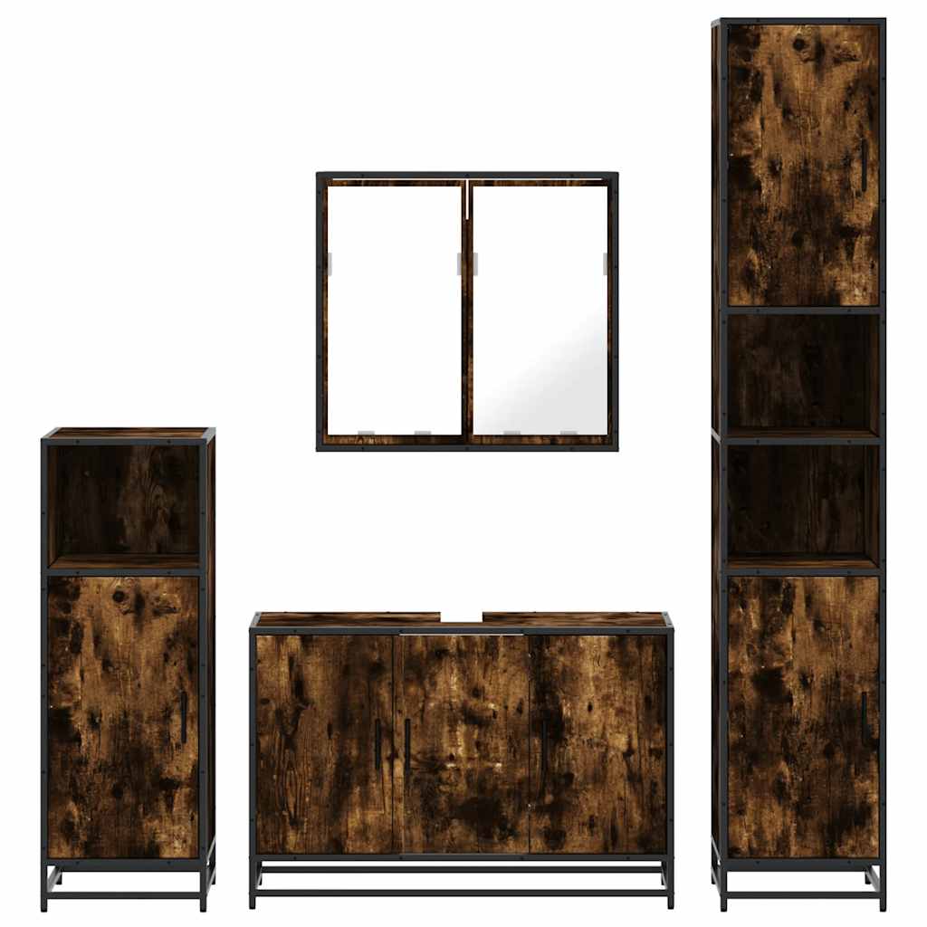 4-delige Badkamermeubelset bewerkt hout gerookt eikenkleurig is nu te koop bij PeponiXL, paradijselijk wonen!