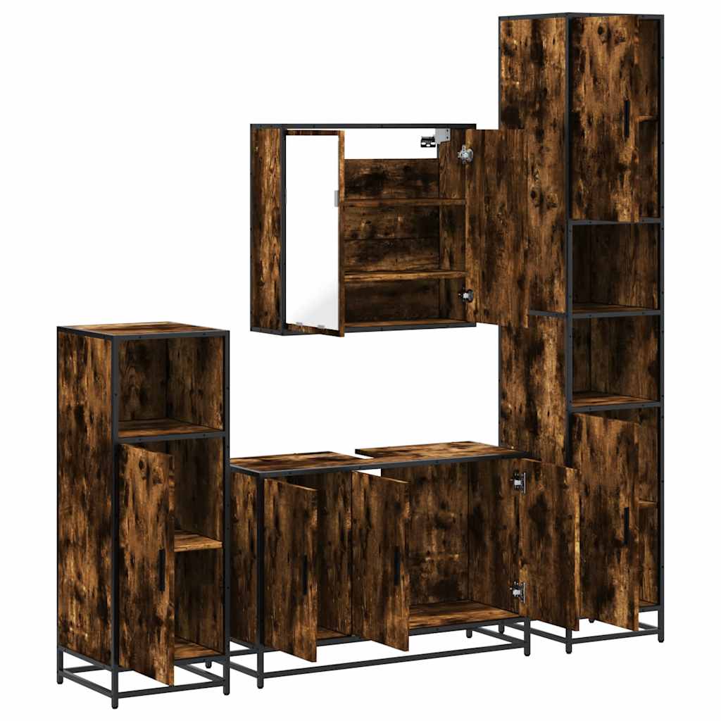 4-delige Badkamermeubelset bewerkt hout gerookt eikenkleurig is nu te koop bij PeponiXL, paradijselijk wonen!