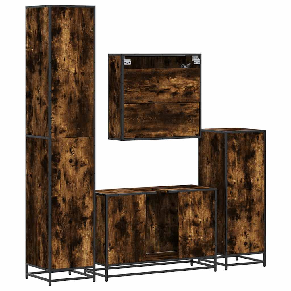 4-delige Badkamermeubelset bewerkt hout gerookt eikenkleurig is nu te koop bij PeponiXL, paradijselijk wonen!