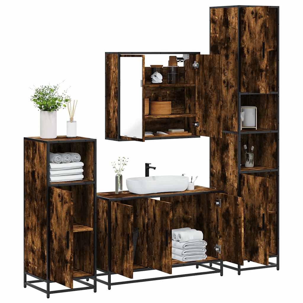 4-delige Badkamermeubelset bewerkt hout gerookt eikenkleurig is nu te koop bij PeponiXL, paradijselijk wonen!