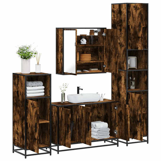 4-delige Badkamermeubelset bewerkt hout gerookt eikenkleurig is nu te koop bij PeponiXL, paradijselijk wonen!