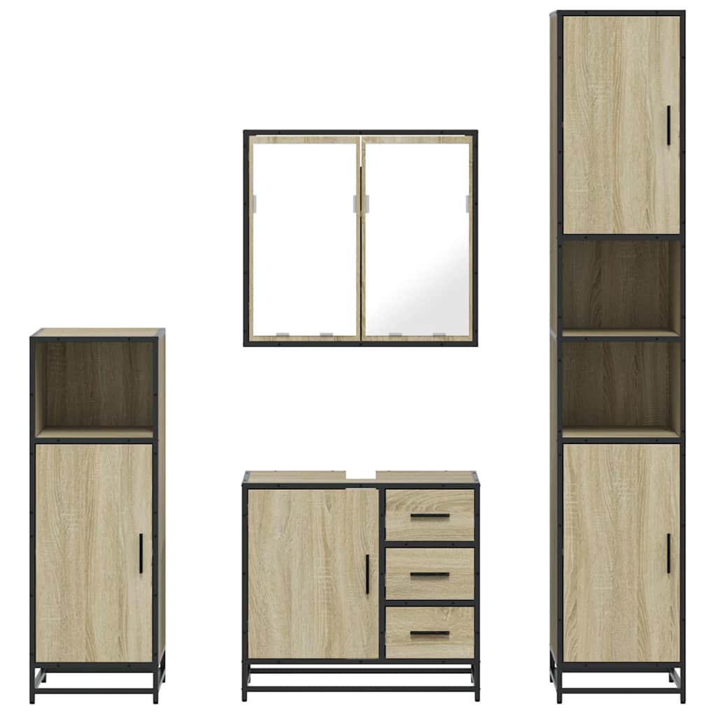 4-delige Badkamermeubelset bewerkt hout sonoma eikenkleurig is nu te koop bij PeponiXL, paradijselijk wonen!