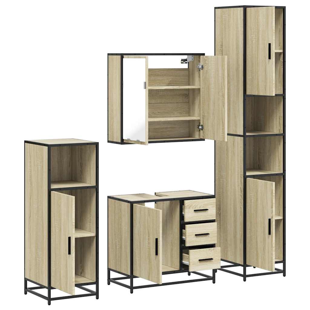4-delige Badkamermeubelset bewerkt hout sonoma eikenkleurig is nu te koop bij PeponiXL, paradijselijk wonen!