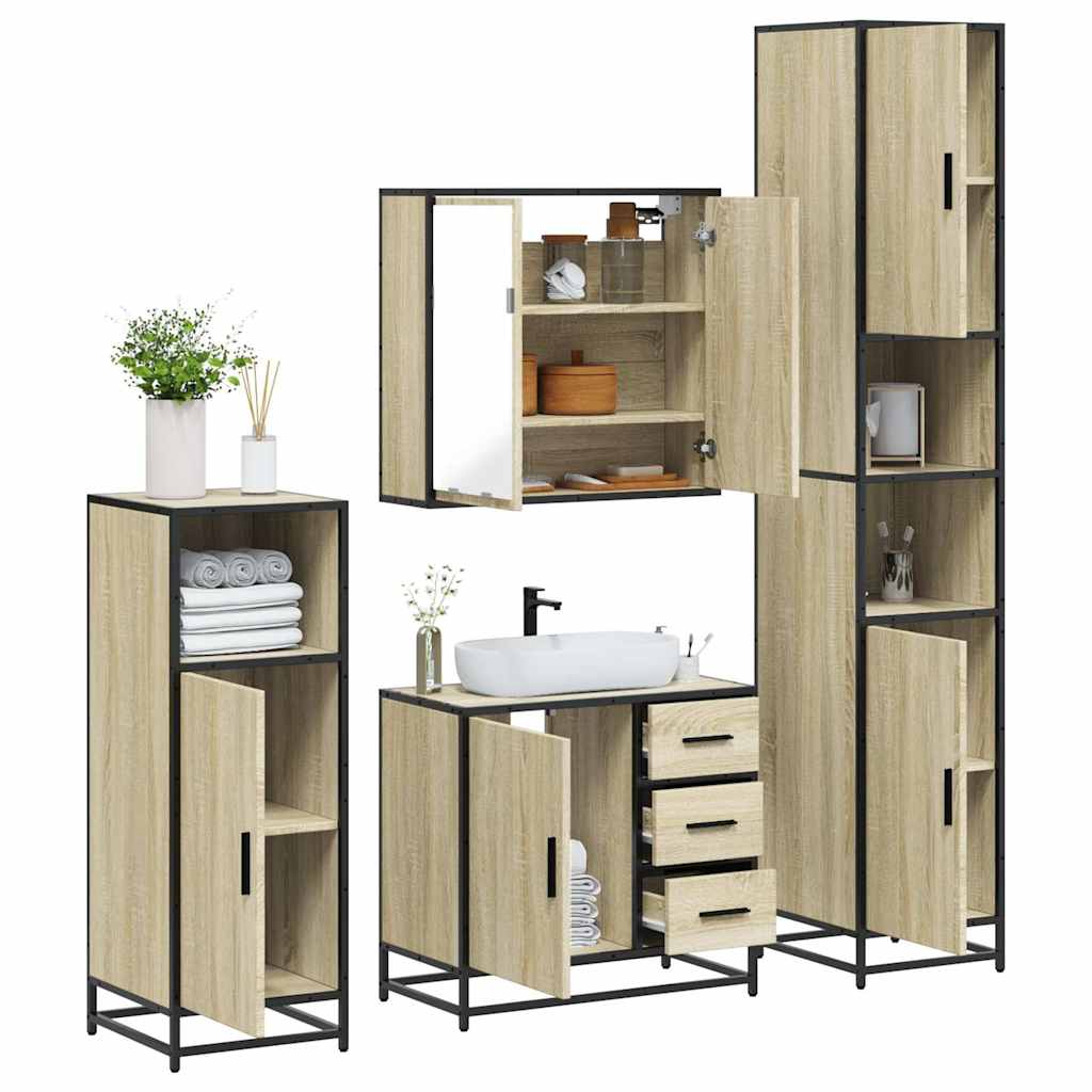 4-delige Badkamermeubelset bewerkt hout sonoma eikenkleurig is nu te koop bij PeponiXL, paradijselijk wonen!