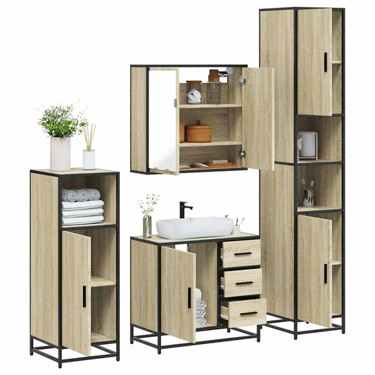 4-delige Badkamermeubelset bewerkt hout sonoma eikenkleurig is nu te koop bij PeponiXL, paradijselijk wonen!