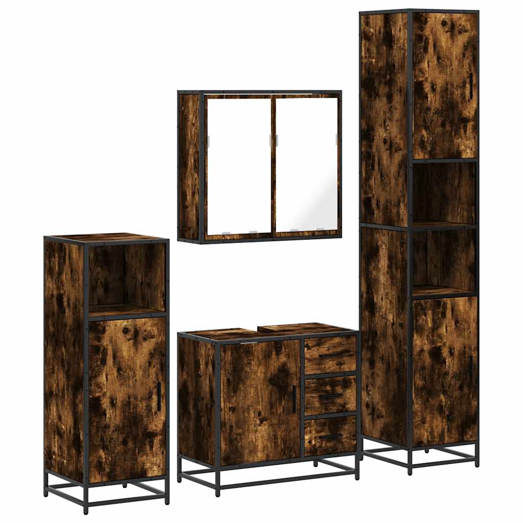 4-delige Badkamermeubelset bewerkt hout gerookt eikenkleurig is nu te koop bij PeponiXL, paradijselijk wonen!